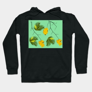 Yellow leaves and palms on mint green Hoodie